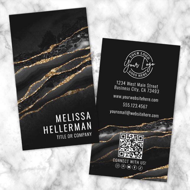 Elegant Black Gold Agate Visitenkarte (Elegant Black Gold Agate Business Card)