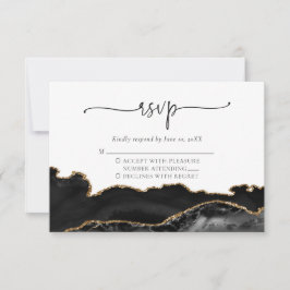 Elégant Black Gold Agate Wedding Carte RSVP