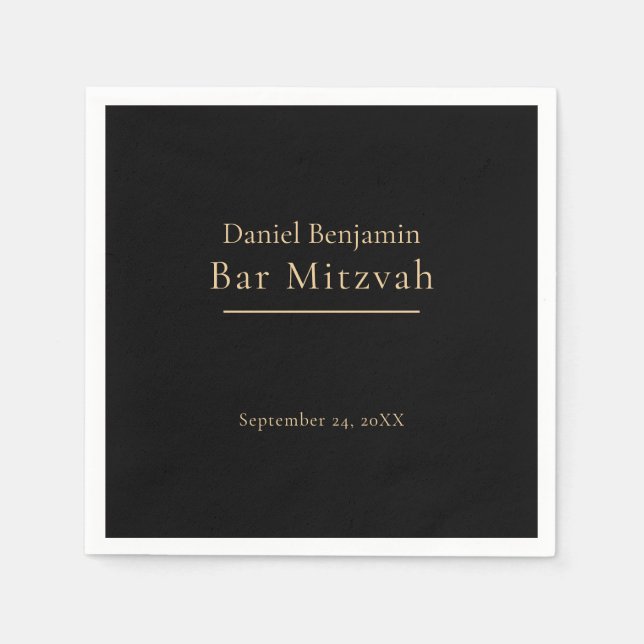 Elegant Black Gold Bar Mitzvah Serviette (Vorderseite)