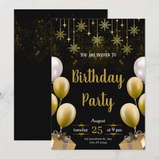Elegant Black & Gold Birthday Party Einladung