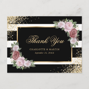Elegant Black Gold Blush Pink Floral Vielen Dank Postkarte