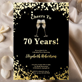 Elegant Black Gold Cheers to 70 Years Birthday Folieneinladung