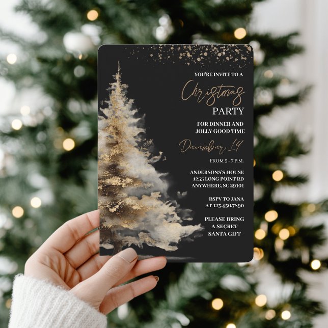 Elegant Black & Gold Christmas Party Einladung (Von Creator hochgeladen)