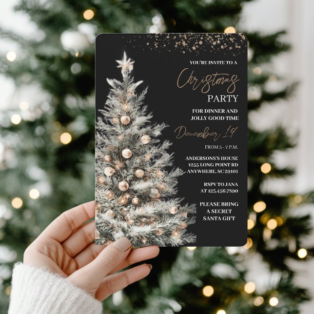 Elegant Black & Gold Christmas Party Einladung (Von Creator hochgeladen)