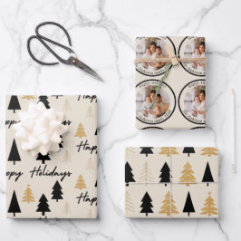 Elegant Black & Gold Christmas Tree Geschenkpapier Set