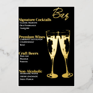 Élégant Black Gold Cocktail Party Bar Menu