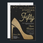 Elegant Black Gold Confetti Überraschung 50. Gebur Einladung<br><div class="desc">Feiern Sie stilvoll mit dieser schicken 50. Geburtstagseinladung! Mit bedruckten Goldkonfetti für eine Touch Glitzer, mit einer blendend hohen Ferse Silhouette auf diesem eleganten Design für eine vollkommene und elegante Überraschung 50 Geburtstag Party. Das moderne und raffinierte Design wird Ihre Veranstaltung unvergesslich machen. Passen Sie mit dem Namen, dem Veranstaltungsort,...</div>