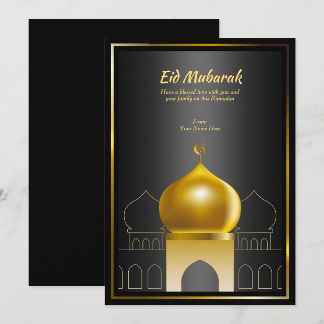 Elegant Black | Gold Dome Ramadan Grußkarte Einladung (Vorne/Hinten)