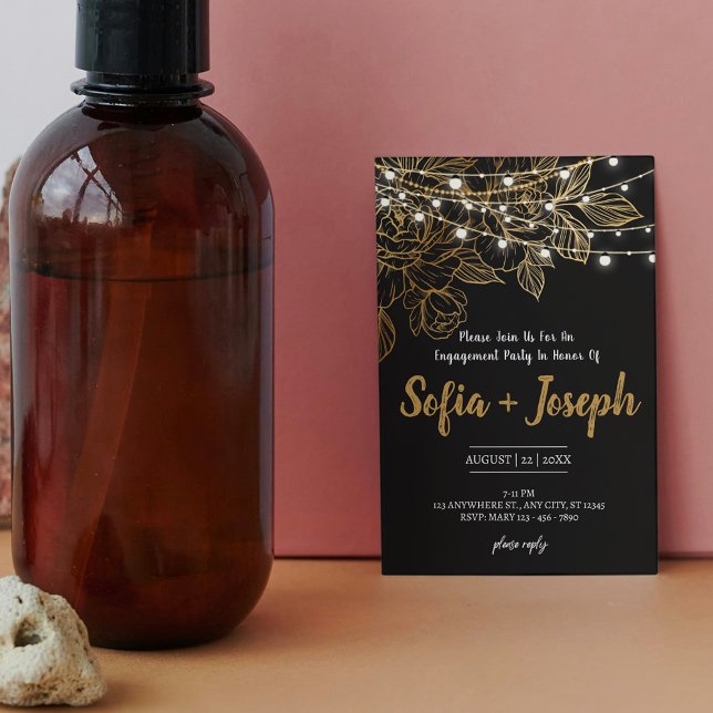 Élégant Black Gold Engagement Invitation (Créateur téléchargé)