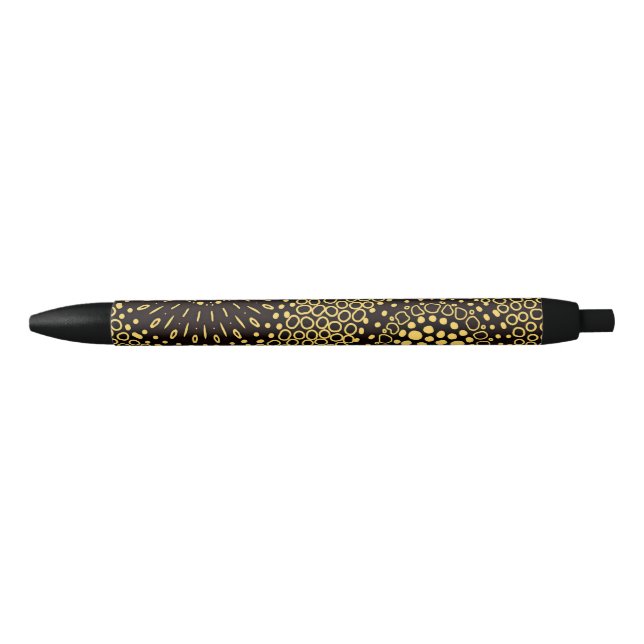 Elegant Black Gold Ethnic Floral Writing Pen Kugelschreiber (Vorderseite)