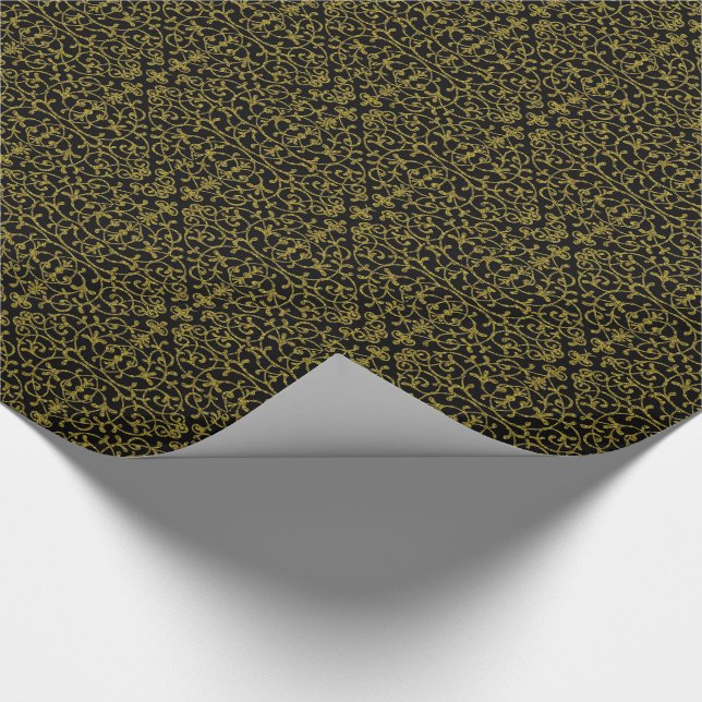 Elegant Black & Gold Filigree Geschenkpapier (Ecke)