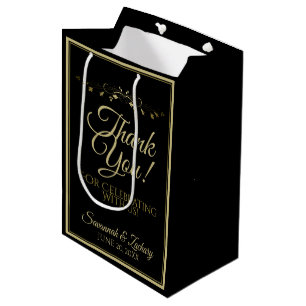 Elegant Black & Gold Filigree Wedding Thank You Mittlere Geschenktüte