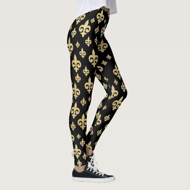 Elegant Black & Gold Fleur-de-Lis | Mardi Gras Leggings (Rechts)