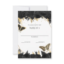 Elegant Black Gold Floral Butterflies Quinceanera