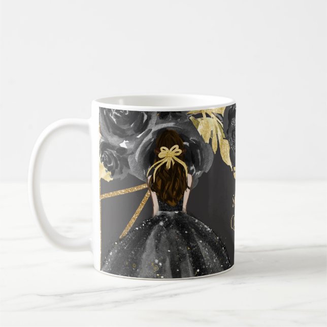 Elegant Black Gold Floral Princess Quinceanera Kaffeetasse (Links)