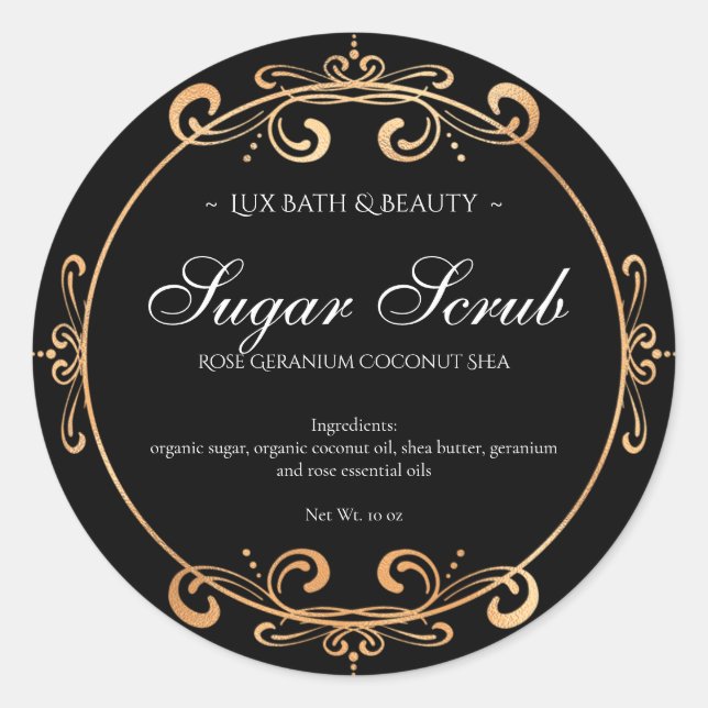 Élégant Black Gold Foil Étiquette de produit glamo (Devant)
