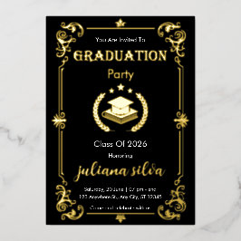 Elegant Black & Gold Foil Graduation Invitation Folieneinladung