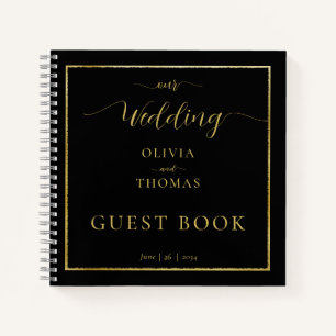 Elégant Black Gold Frame Mariage livre d'hôtes
