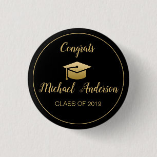 Elegant Black Gold Graduate Cap Abschluss Class Button