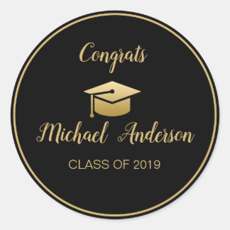 Elegant Black | Gold Graduate Cap Abschluss Class Runder Aufkleber