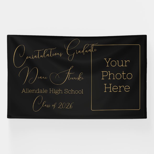 Elegant Black & Gold Graduation Banner (Horizontal)