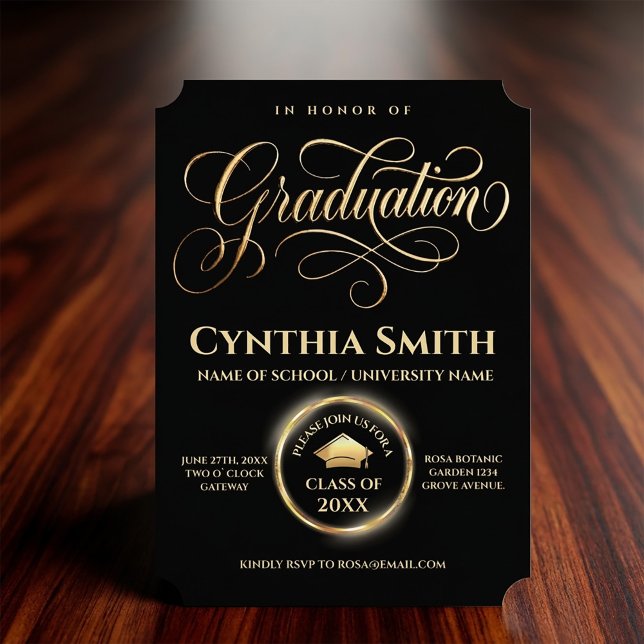 Elegant Black & Gold Graduation  Einladung (#graduationinvitation
#blackandgolddesign
#graduationcard
#classof202X
#luxuryinvitation
#elegant)