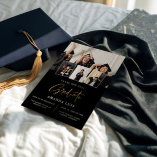 Elégant Black & Gold Graduation invitation