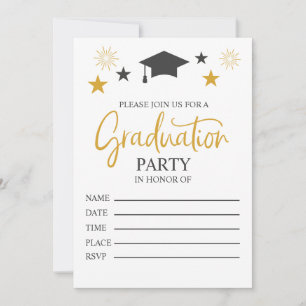 Élégant Black Gold Graduation Party Invitation