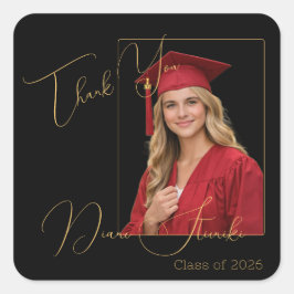 Elegant Black & Gold Graduation Thank You Quadratischer Aufkleber