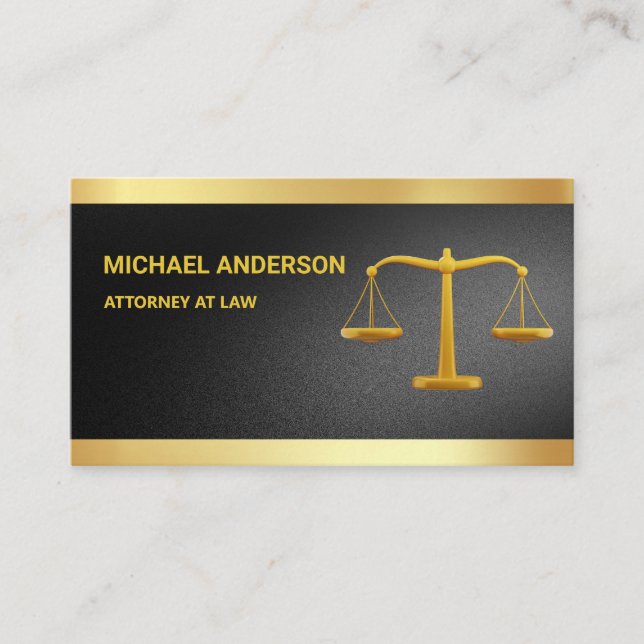 Elegant Black Gold Justice Scale Anwalt Visitenkarte (Vorderseite)