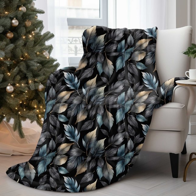 Elegant Black & Gold Leaf Botanical Throw Blanket Fleecedecke (Von Creator hochgeladen)