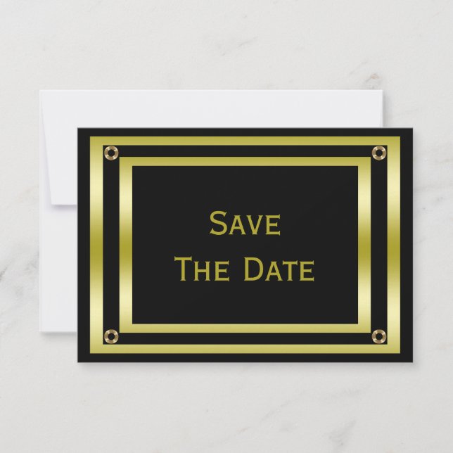 Elégant Black & Gold Man's 50th Save The Date (Devant)