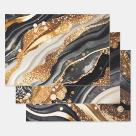 Elegant Black Gold Marble Glitter Abstract Art Geschenkpapier Set