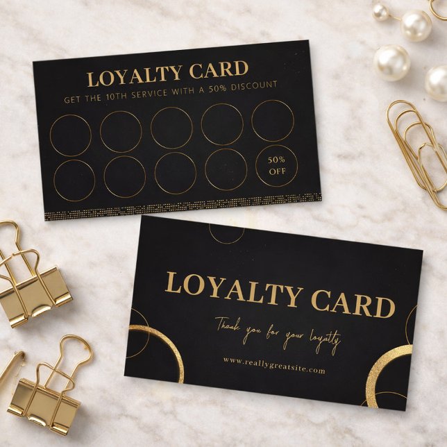 Elegant Black & Gold Modern Customer Reward Treuekarte (Elegant Black & Gold Modern Customer Reward Loyalty Card, Punch Card, Business Card)