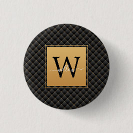 Elegant Black Gold Monogram, Initialskript Stilvol Button