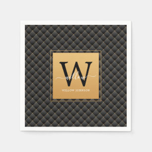 Elegant Black Gold Monogram, Initialskript Stilvol Serviette