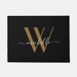 Elegant Black Gold Monogram Name Script Initial Fußmatte
