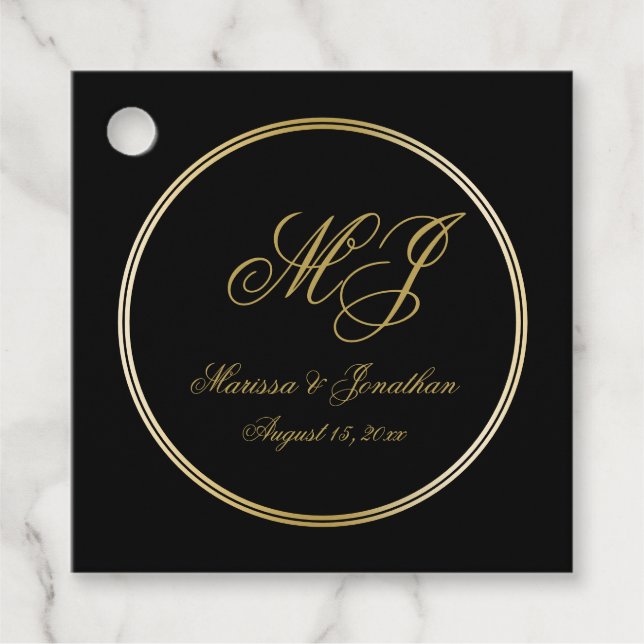 Elegant Black Gold Monogram Name Wedding Vielen Da Geschenkanhänger (Vorderseite)