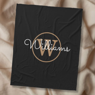 Elegant Black Gold Monogram Script Name Fleecedecke