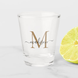 Elegant Black Gold Monogram Script Name Initial Schnapsglas