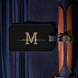 Elegant Black Gold Monogram Script Name Stilvolle  Gepäckanhänger