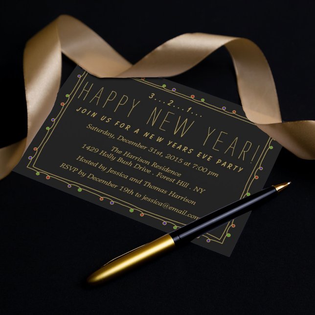 Elegant Black & Gold New Years Eve Party Einladung (Von Creator hochgeladen)