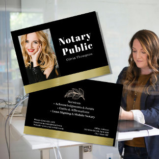 Elegant Black & Gold Notary Public Business Card Visitenkarte