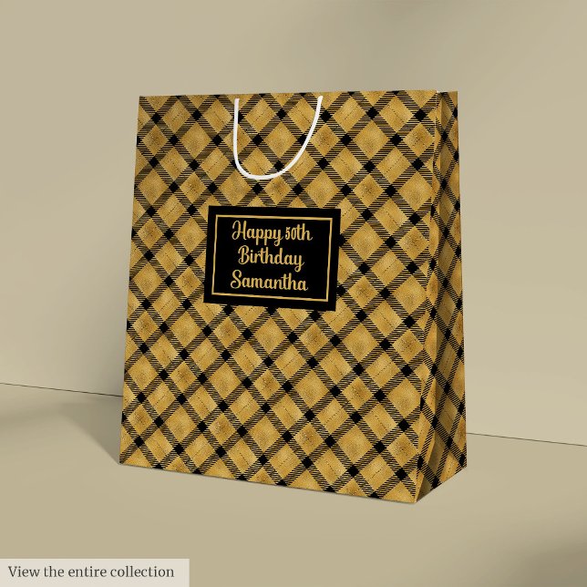 Elegant Black Gold Personalized Birthday Gift Bag Mittlere Geschenktüte (Elegant Black Gold Personalized Birthday Gift Bag)