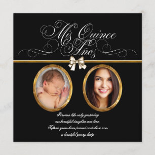 Elégant Black Gold Photo Quinceanera Invitations