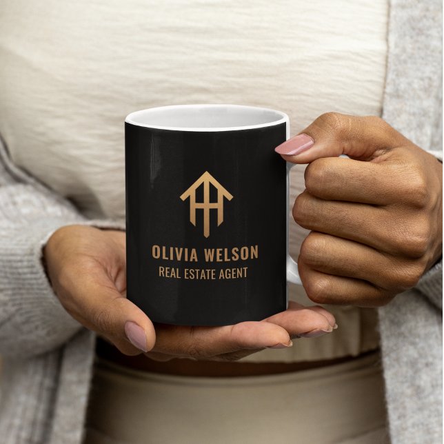 Elegant Black & Gold Realtor Broker Business Logo Kaffeetasse (Von Creator hochgeladen)