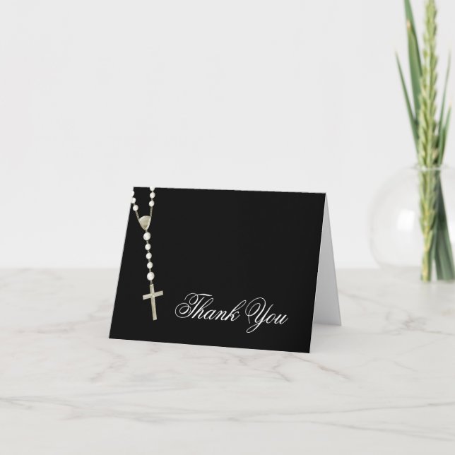 Elegant Black Gold Rosary Thank You Cards Dankeskarte (Vorderseite)