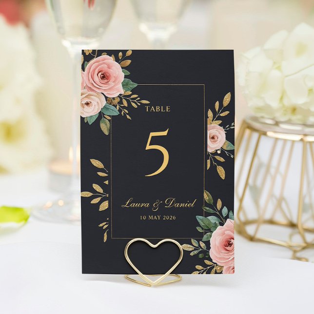 Elegant Black & Gold Roses Wedding Table Number Tischnummer (Von Creator hochgeladen)