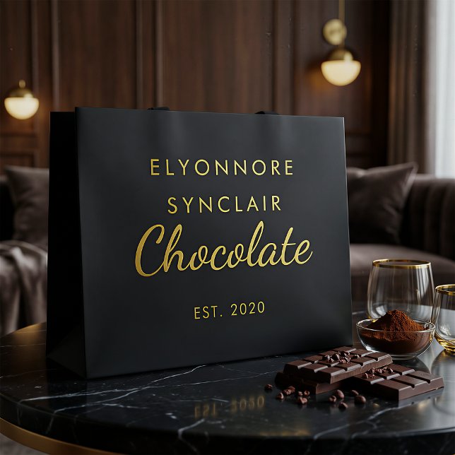 Elegant Black Gold Script Chocolate Große Geschenktüte (Von Creator hochgeladen)