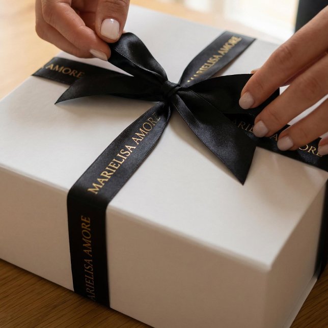 Elegant Black Gold Script Chocolate Satinband (Von Creator hochgeladen)